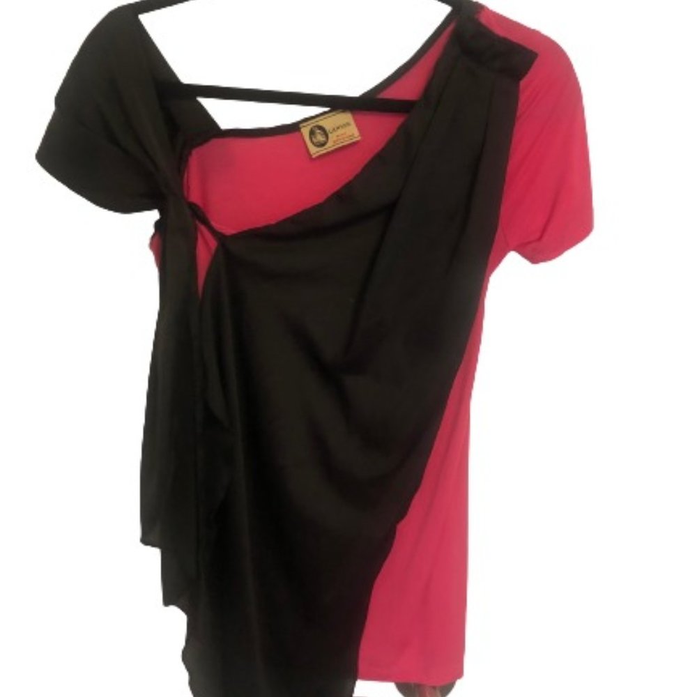 Lanvin Paris pink t shirt with asymmetrical black sash